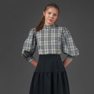 Zaikamoya puff sleeve plaid top